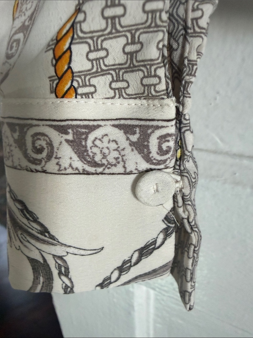 MNG Baroque Print Button-Down Shirt in Cream, Gold & Gray - Picture 5 of 6